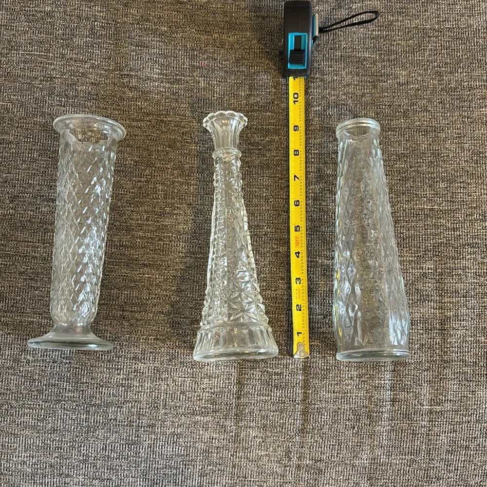 Vintage Glass Vase Set: 1 Anchor Hocking, 2 E.O. Brody Bud Vases